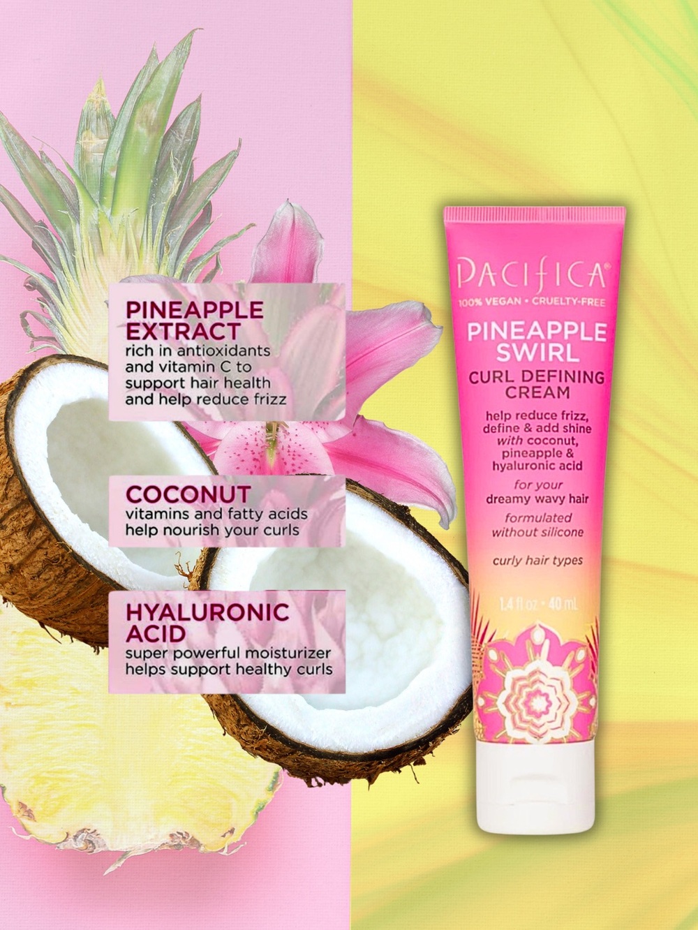 🍓5/$25-Pacifica Pineapple Swirl Curl Defining Cream - Hot Pink